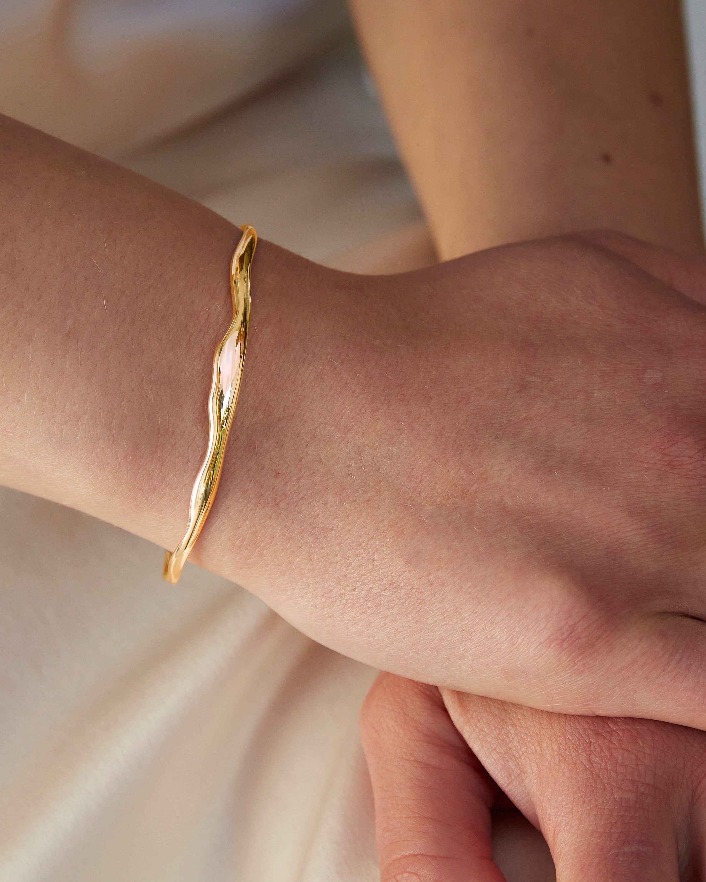 Wide Ripple Bracelet - Gold Plated