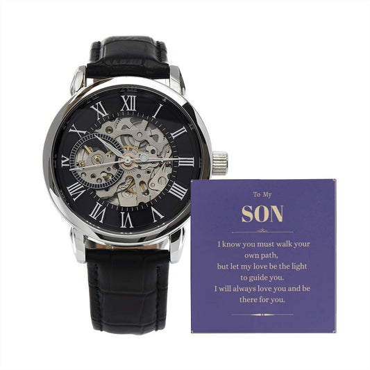 To my son. Men's Openwork Watch with Mahogany Style Luxury Box. I will always love you and be there for you