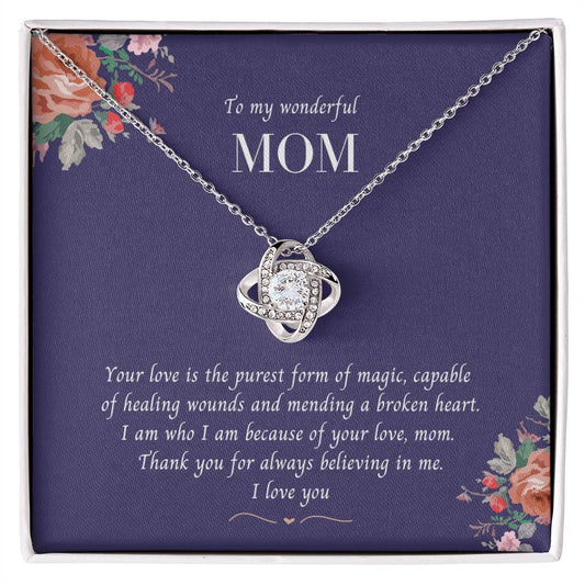 To My Wonderful Mom. Love Knot Necklace. Birthday,  Mother's Day