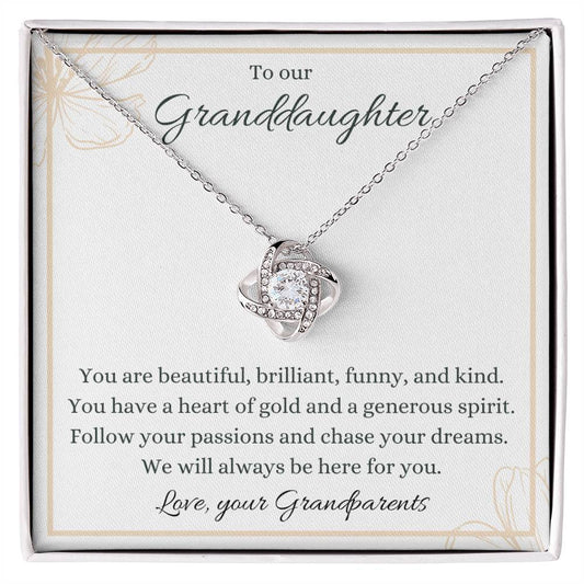 To Our Granddaughter. Love Knot Necklace. Granddaughter Gift from Grandparents. Birthday Gifts For Granddaughter. Graduation, Wedding, Christmas