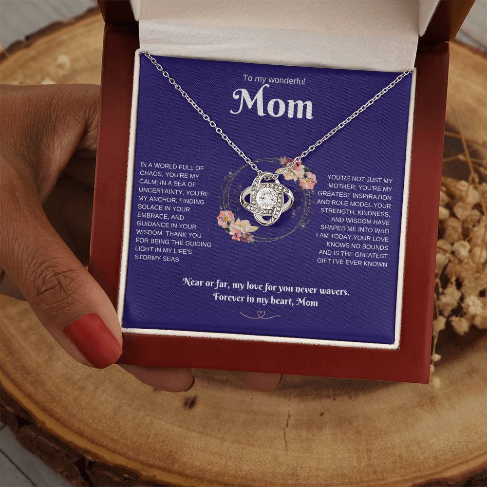 To my Wonderful Mom. Love Knot Necklace. Birthday, Christmas, Mother's Day