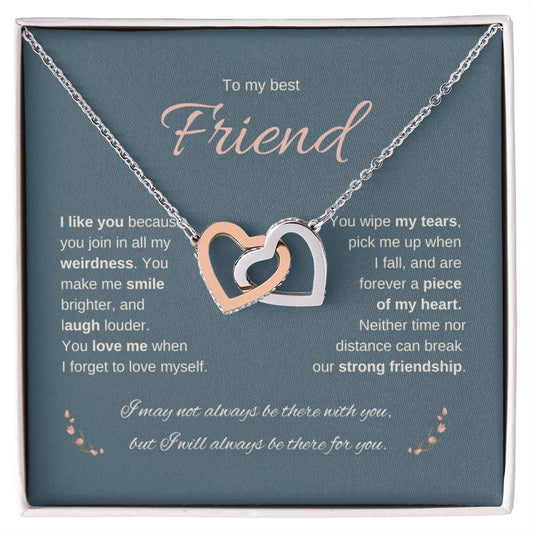 To my Best Friend. Interlocking Hearts Necklace. Sentimental Keepsake.  Inspirational Gift. Birthday, Wedding, Graduation, Christmas