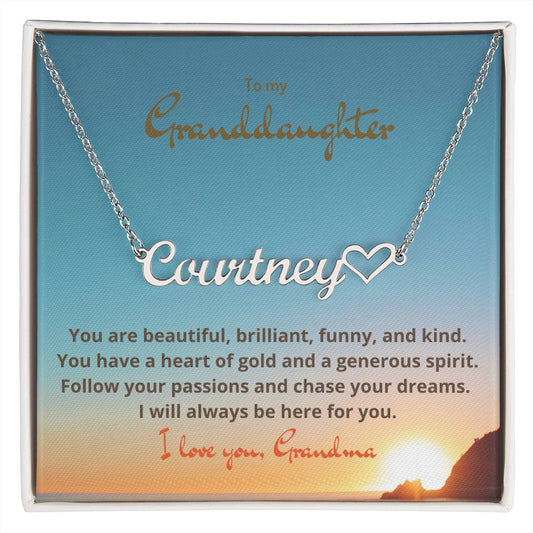 To My Granddaughter Personalized Name Necklace from Grandma. Perfect gift for Birthday, Graduation, Thanksgiving, Christmas, Confirmation.