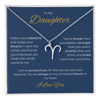 To My Daughter. Zodiac Symbol Necklace. Birthday, Wedding, Graduation, Christmas