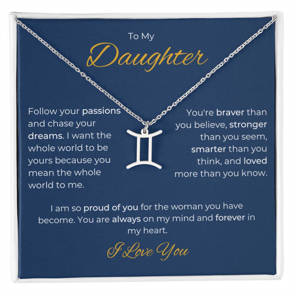 To My Daughter. Zodiac Symbol Necklace. Birthday, Wedding, Graduation, Christmas