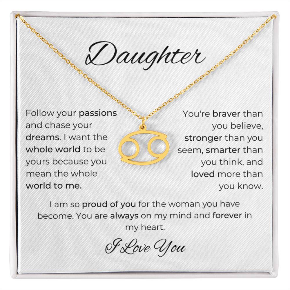 To My Daughter. Zodiac Symbol Necklace. Birthday, Wedding, Graduation, Christmas