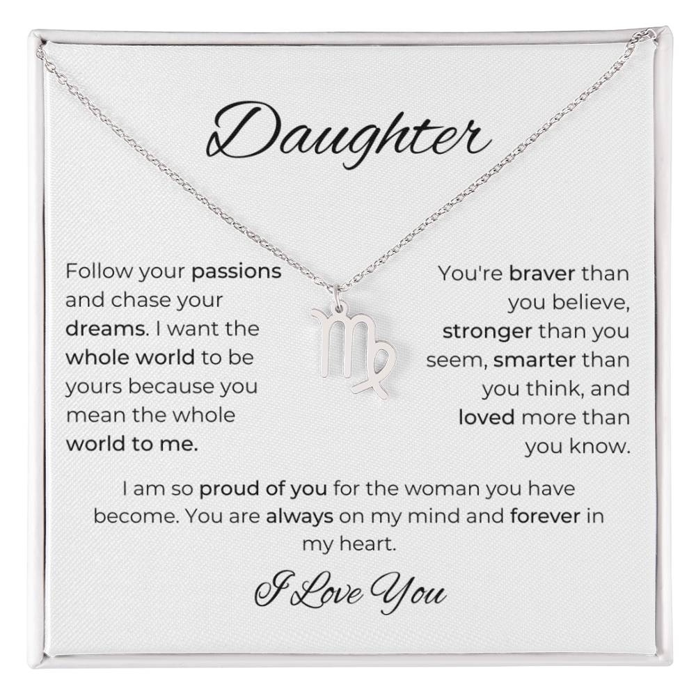 To My Daughter. Zodiac Symbol Necklace. Birthday, Wedding, Graduation, Christmas