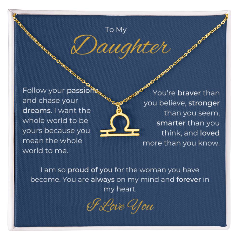 To My Daughter. Zodiac Symbol Necklace. Birthday, Wedding, Graduation, Christmas