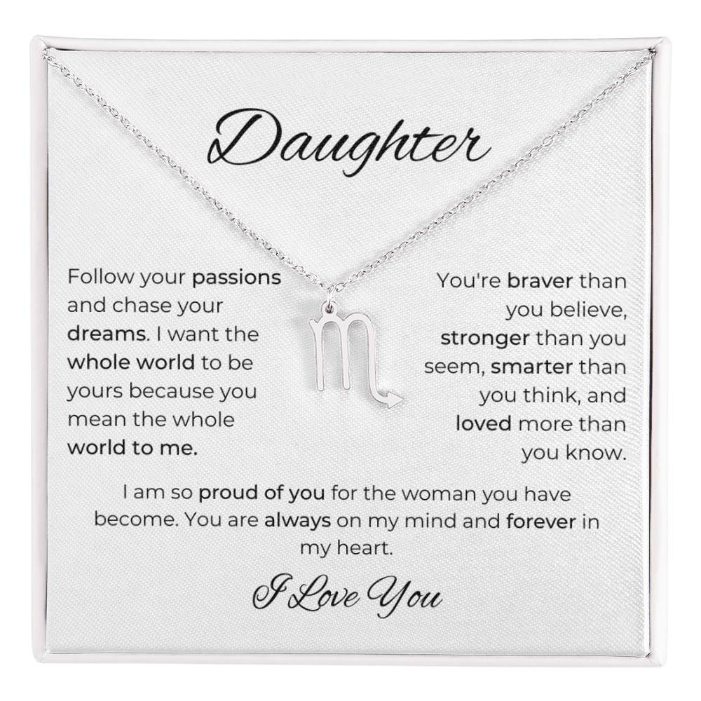 To My Daughter. Zodiac Symbol Necklace. Birthday, Wedding, Graduation, Christmas