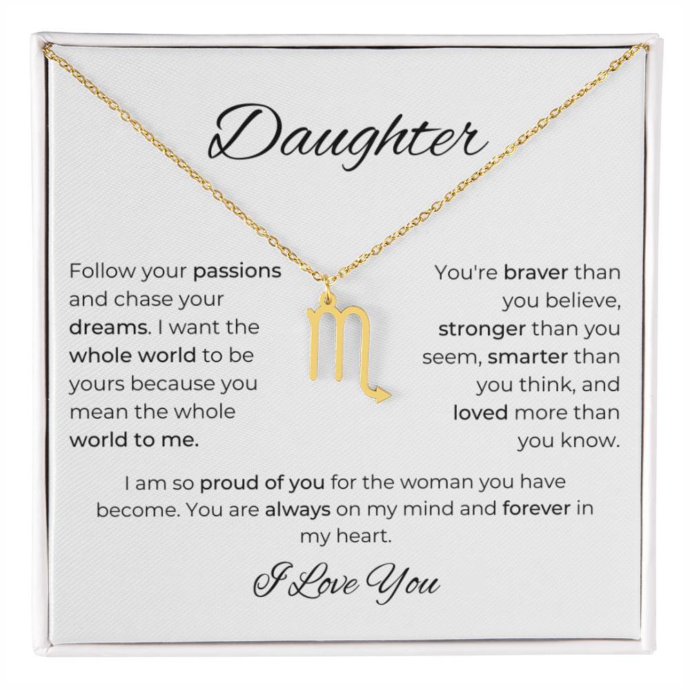 To My Daughter. Zodiac Symbol Necklace. Birthday, Wedding, Graduation, Christmas