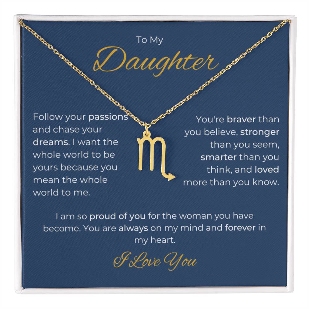 To My Daughter. Zodiac Symbol Necklace. Birthday, Wedding, Graduation, Christmas