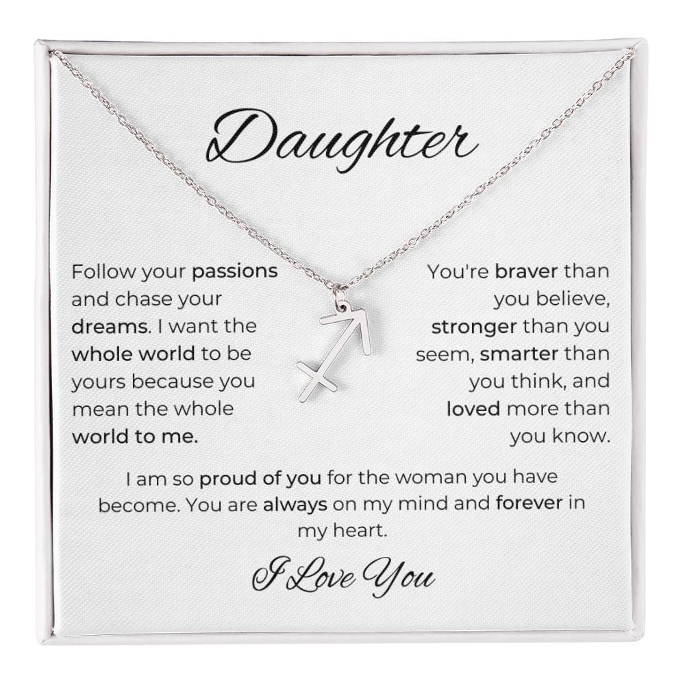 To My Daughter. Zodiac Symbol Necklace. Birthday, Wedding, Graduation, Christmas