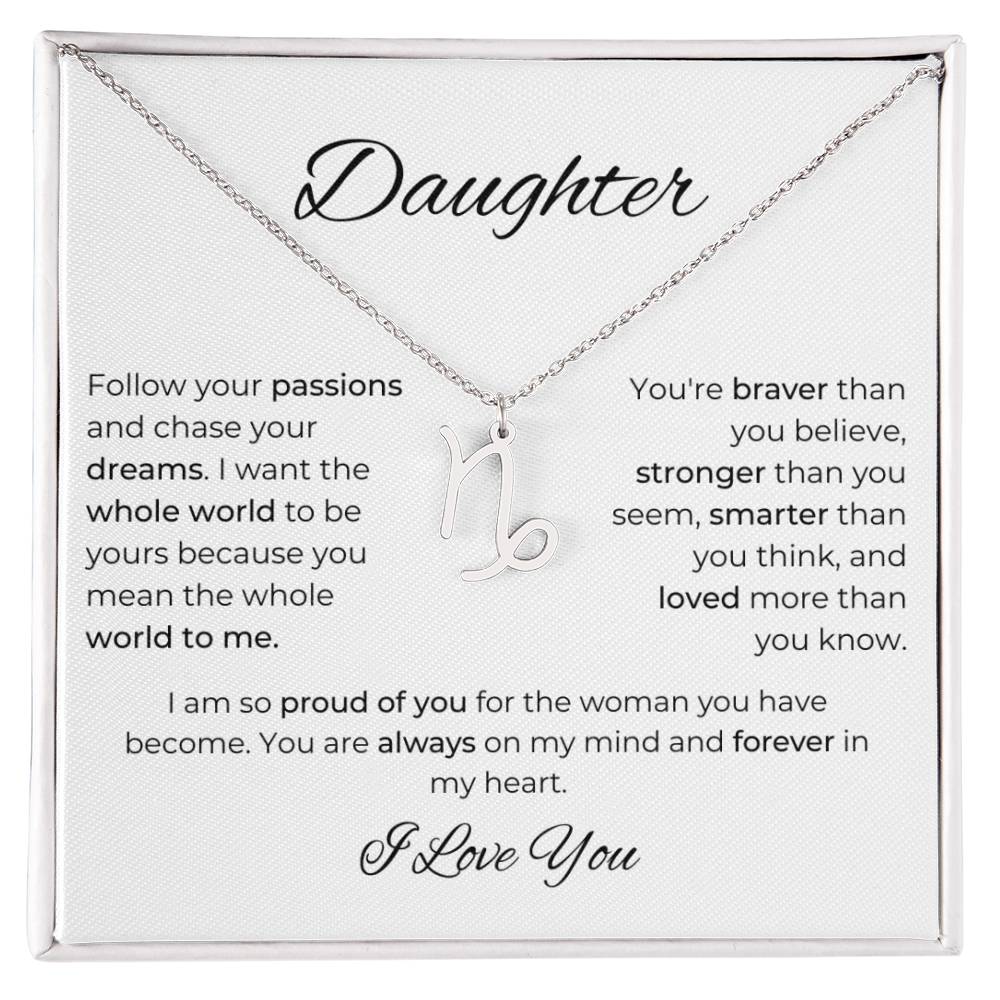 To My Daughter. Zodiac Symbol Necklace. Birthday, Wedding, Graduation, Christmas