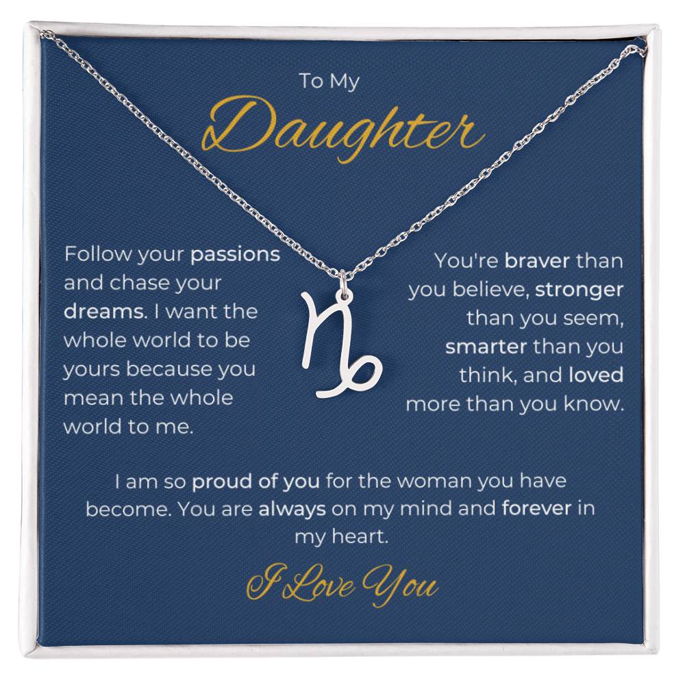 To My Daughter. Zodiac Symbol Necklace. Birthday, Wedding, Graduation, Christmas