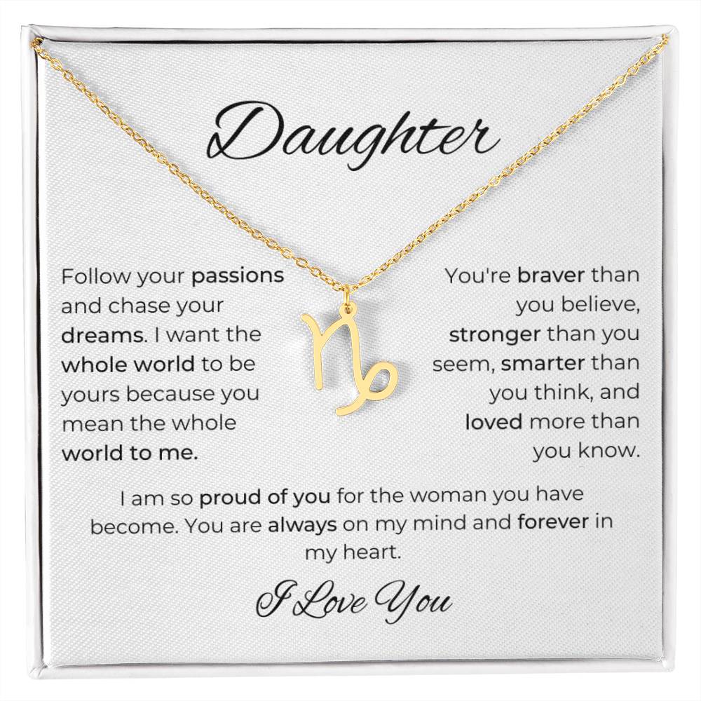 To My Daughter. Zodiac Symbol Necklace. Birthday, Wedding, Graduation, Christmas