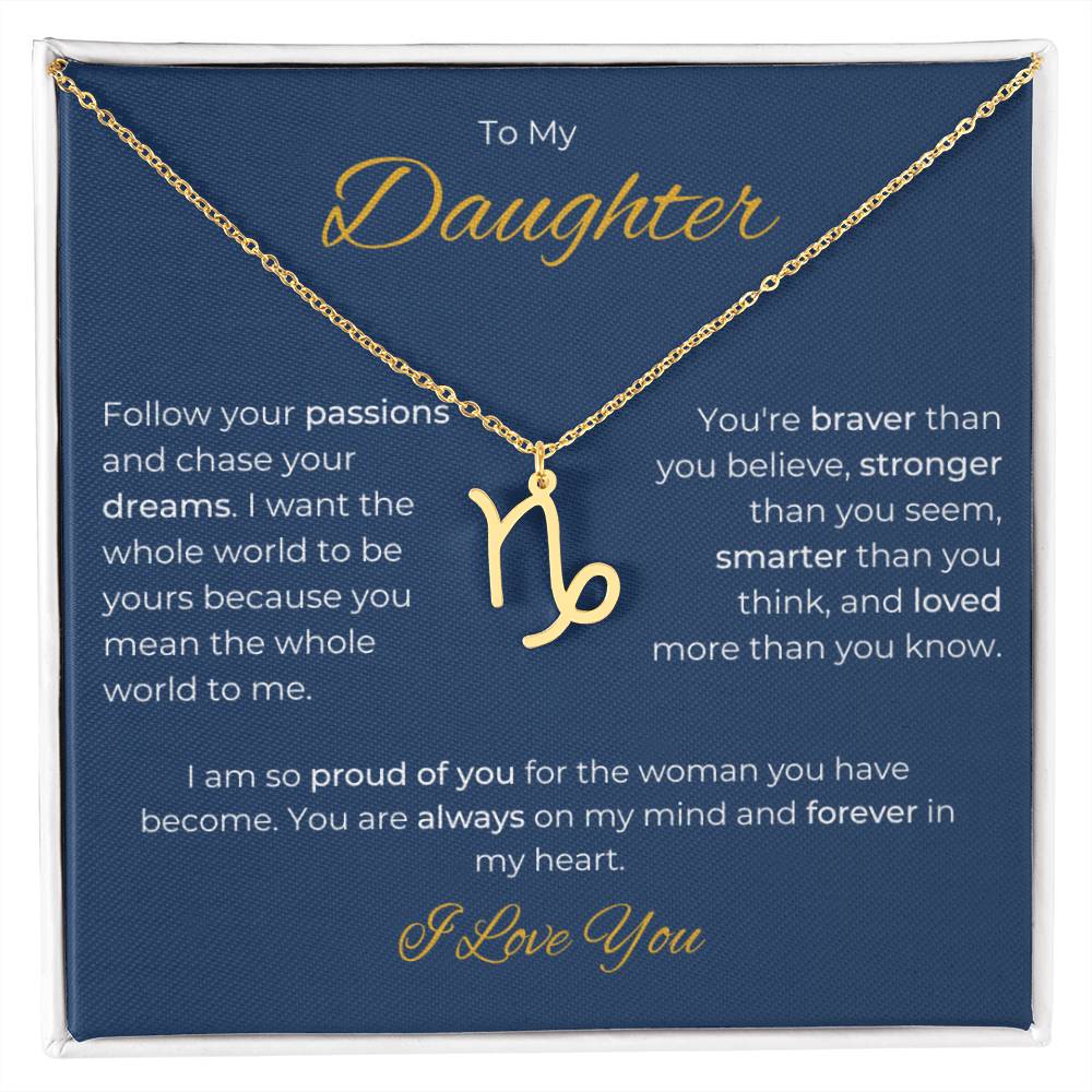 To My Daughter. Zodiac Symbol Necklace. Birthday, Wedding, Graduation, Christmas