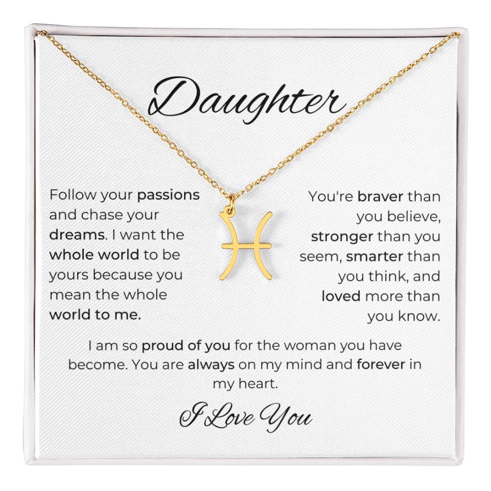 To My Daughter. Zodiac Symbol Necklace. Birthday, Wedding, Graduation, Christmas