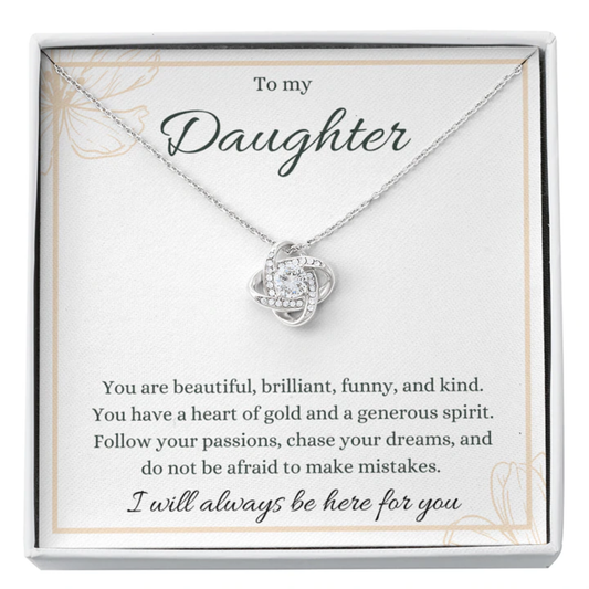 To My Daughter. Love Knot Necklace. Daughter gift from Parents. Gift for Birthday, Graduation, Wedding, Christmas, Mothers Day, Valentines Day.