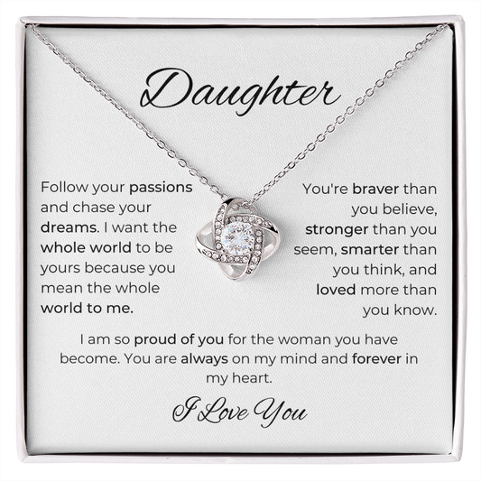 Daughter Gifts from Mom and Dad. Jewelry Daughter Love Knot Necklace. Gift for Birthday, Graduation, Wedding, Christmas