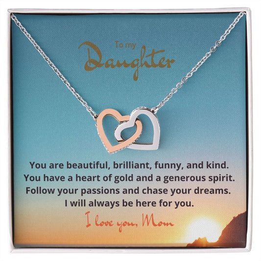 To my Daughter. Interlocking Hearts. Birthday, Graduation, Christmas and Any Other Occasion