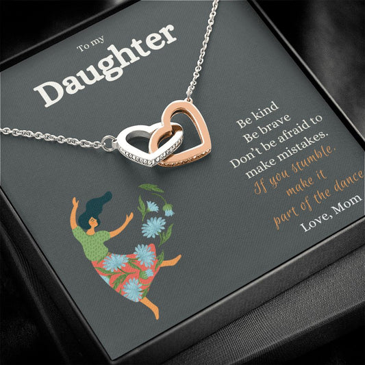 To my Daughter. Interlocking Hearts Necklace (Yellow & White Gold Variant). Birthday, Graduation, Christmas and Any Other Occasion