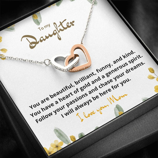 Beautiful gift for daughter. Two hearts necklace. You are beautiful, brilliant, funny, and kind.