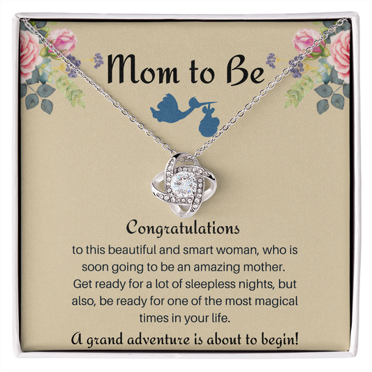 Congratulations Mom To Be. Love Knot Necklace. Gifts for Mom, Mom Jewelry, Baby Shower, New Mom gifts Ideas, Gifts for Expecting Mothers, For Mommy.