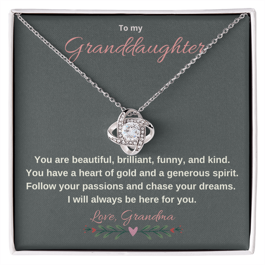 To My Granddaughter. Love Knot Necklace. Granddaughter Gifts From Grandma, Gifts from Grandpa  Gift for  Birthday, Graduation, Wedding, Christmas.