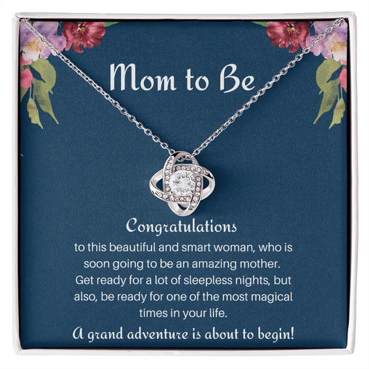 Congratulations Mom To Be. Love Knot Necklace. Gifts for Mom, Mom Jewelry, Baby Shower, New Mom gifts Ideas, Gifts for Expecting Mothers, Necklaces for Women