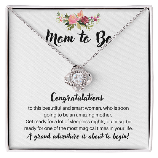 Congratulations Mom To Be. Love Knot Necklace. Gifts for Mom, Mom Jewelry, Baby Shower, New Mom gifts Ideas, Gifts for Expecting Mothers, Necklaces for Women