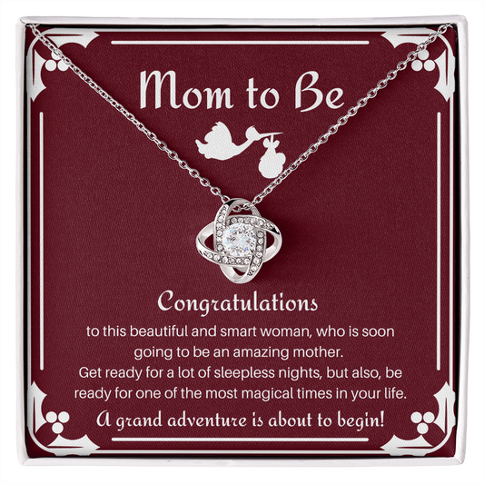 Congratulations Mom To Be. Love Knot Necklace. Gifts for Mom, Mom Jewelry, Baby Shower, Necklaces for Women, New Mom gifts Ideas, Gifts for Expecting Mothers