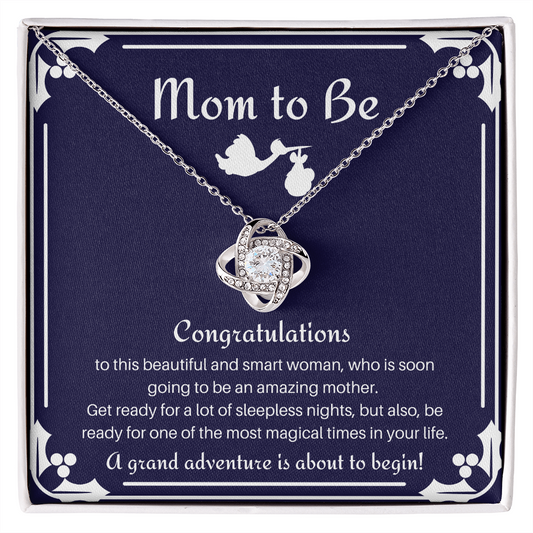 Congratulations Mom To Be. Love Knot Necklace. Gifts for Mom, Mom Jewelry, Baby Shower, New Mom gifts Ideas, Gifts for Expecting Mothers