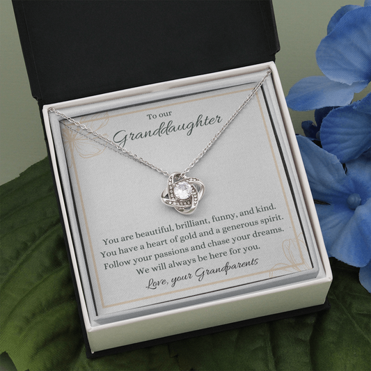 Granddaughter necklace. Love Knot Necklace. Granddaughter gift from Grandparents. Gift for Birthday, Graduation, Wedding, Christmas, Mothers Day, Valentines Day